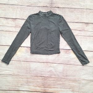 Active USA Black White Striped Mock Neck Top Small